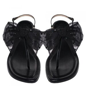 Christian Louboutin Black Bow Embellished Slingback Sandals